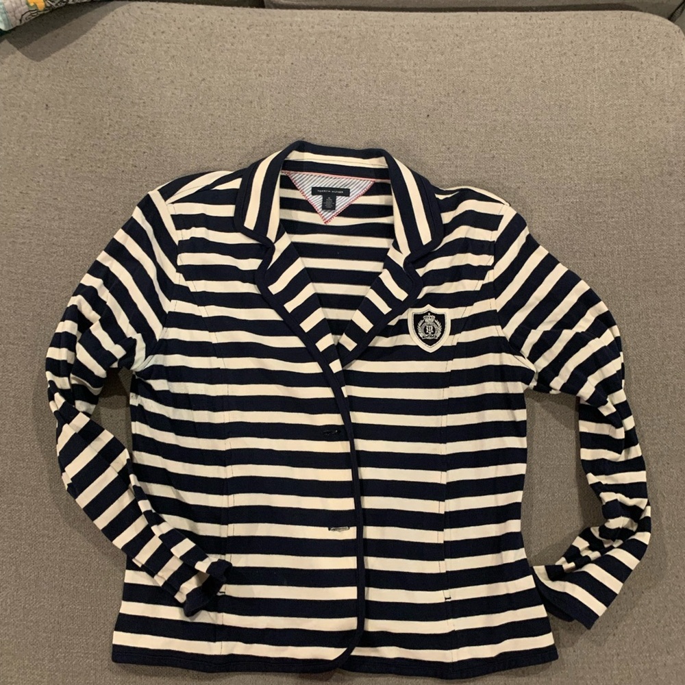 Tommy Hilfiger Navy and White Striped Blazer